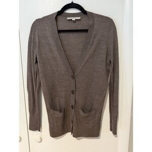 LOFT Women Brown V-Neck Long Sleeve Button Down Cardigan Knit Sweater Sz Small